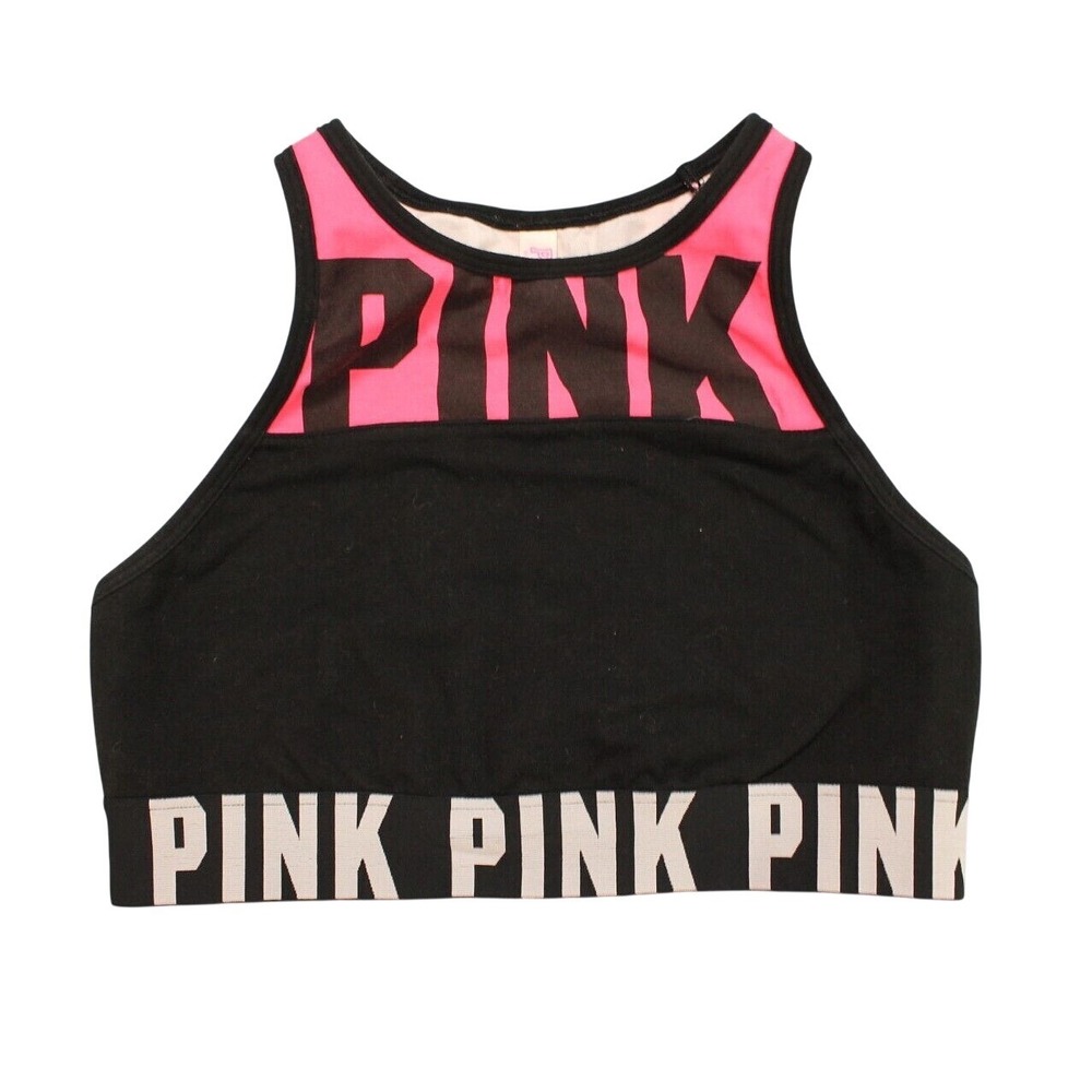 PINK By VICTORIA'S SECRET High Neck WIRELESS Logo LOW-IMPACT Lined SPORT BRA S